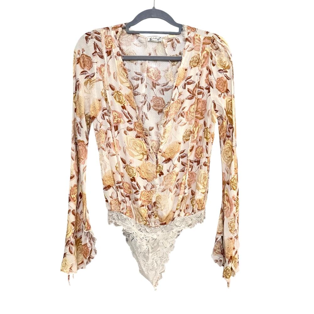 Free People Intimately Everything's Rosy Lace Bodysuit Floral Boho Women's S